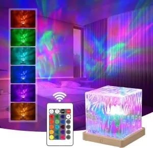 PWWJ Northern Lights Projector: 16 Color Gradual Changing Luminor Cube Lamp, This Crystal lamp Serves as Both Ocean Wave Projector and Galaxy Grojector, Making it Perfect for Bedroom and Party Decor