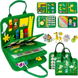 Qizfun Busy Board Book Montessori Toys for 1 2 3 4 Year Old, Boy Girl Birthday Gifts, Educational Sensory Learning Toys for Toddlers 1-3, Car Airplane Travel Activities Toys for Kids Ages 2-4 Year Old