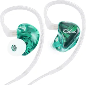 QOA Celest WyvernGreen 10mm LCP Driver in Ear Monitor Headphones, HiFi Wired Earbuds, Gaming Earbuds, IEM Earphones with Hand-Drawn Faceplate, Detachable Cable for Musicians Audiophile Singers DJ