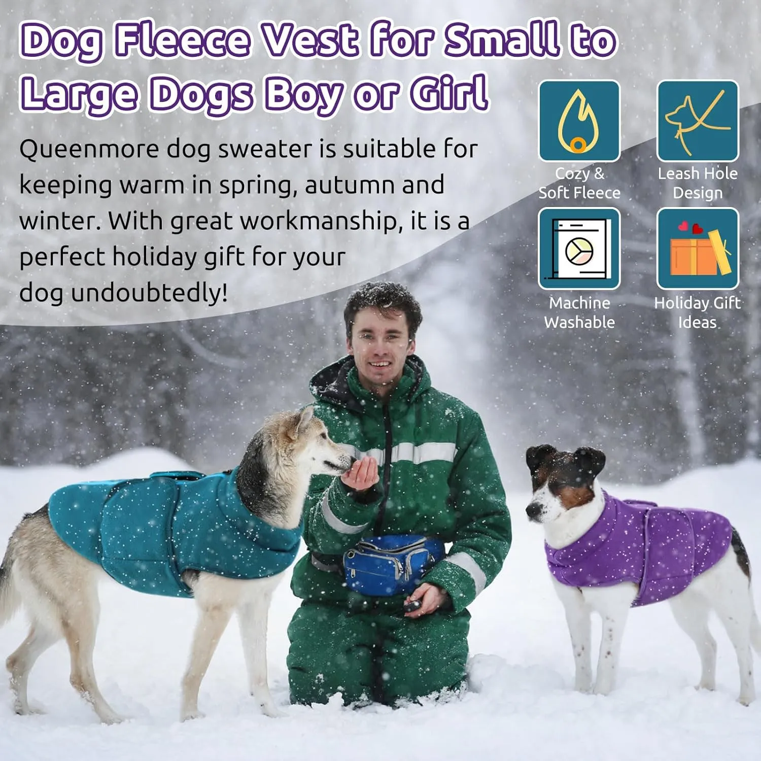 Queenmore XXS Dog Sweaters, Soft Fleece Vest Pullover Dog Jacket with Leash Hole, Warm Winter Dog Clothes Cold Weather Doggy Dachshund Sweater for Small Dogs Cats Boy or Girl (Peacock-Blue, XXS)