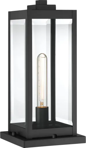Quoizel Westover Outdoor Post Lantern, 16 Inch 1-Light Earth Black Modern Lamp Post, Clear Beveled Glass, Outside Pole Light for Patio, Porch, Fences, Garden, Pool or Driveway