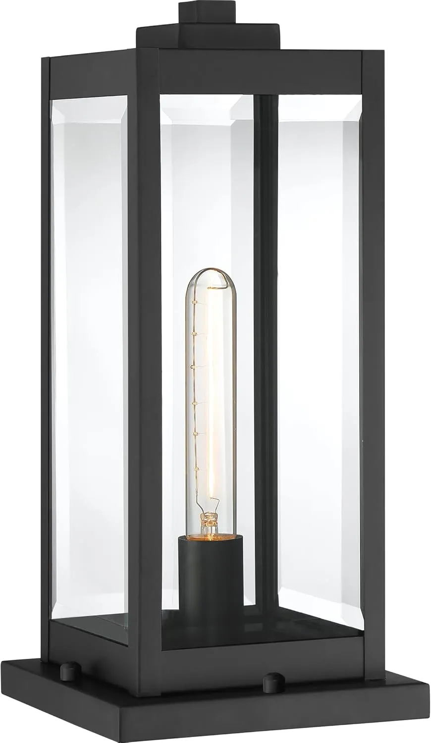 Quoizel Westover Outdoor Post Lantern, 16 Inch 1-Light Earth Black Modern Lamp Post, Clear Beveled Glass, Outside Pole Light for Patio, Porch, Fences, Garden, Pool or Driveway