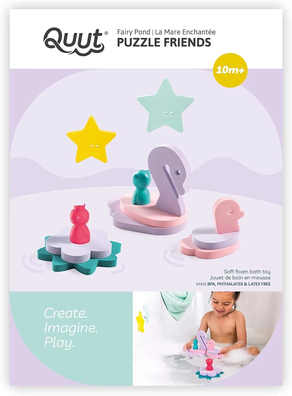 QUUT Puzzle Friends Fairy Pond - Floating Foam Bath Toys for Toddlers and Kids - Bath Toys That Stick to Tub - BPA-Free Shape Puzzle Set for Bath Time - Safe Interactive Water Games for Kids