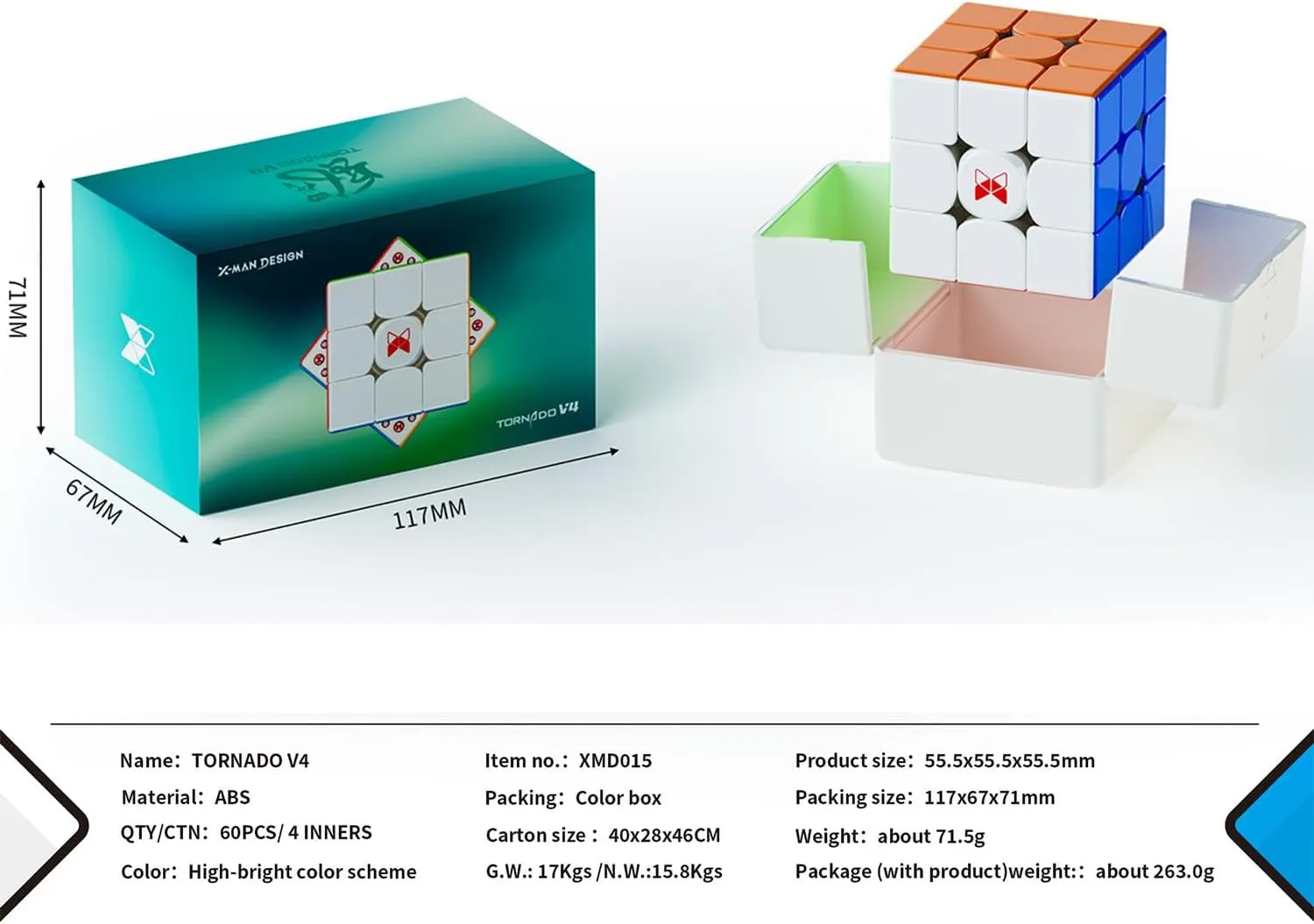 QY X Man Tornado V4M Flagship Edition 3x3 Magnetic Speed ​​Cube Tornado Speed ​​Cube No Sticker 3x3 Cube Puzzle(X-Man Tornado V4M, Flagship)
