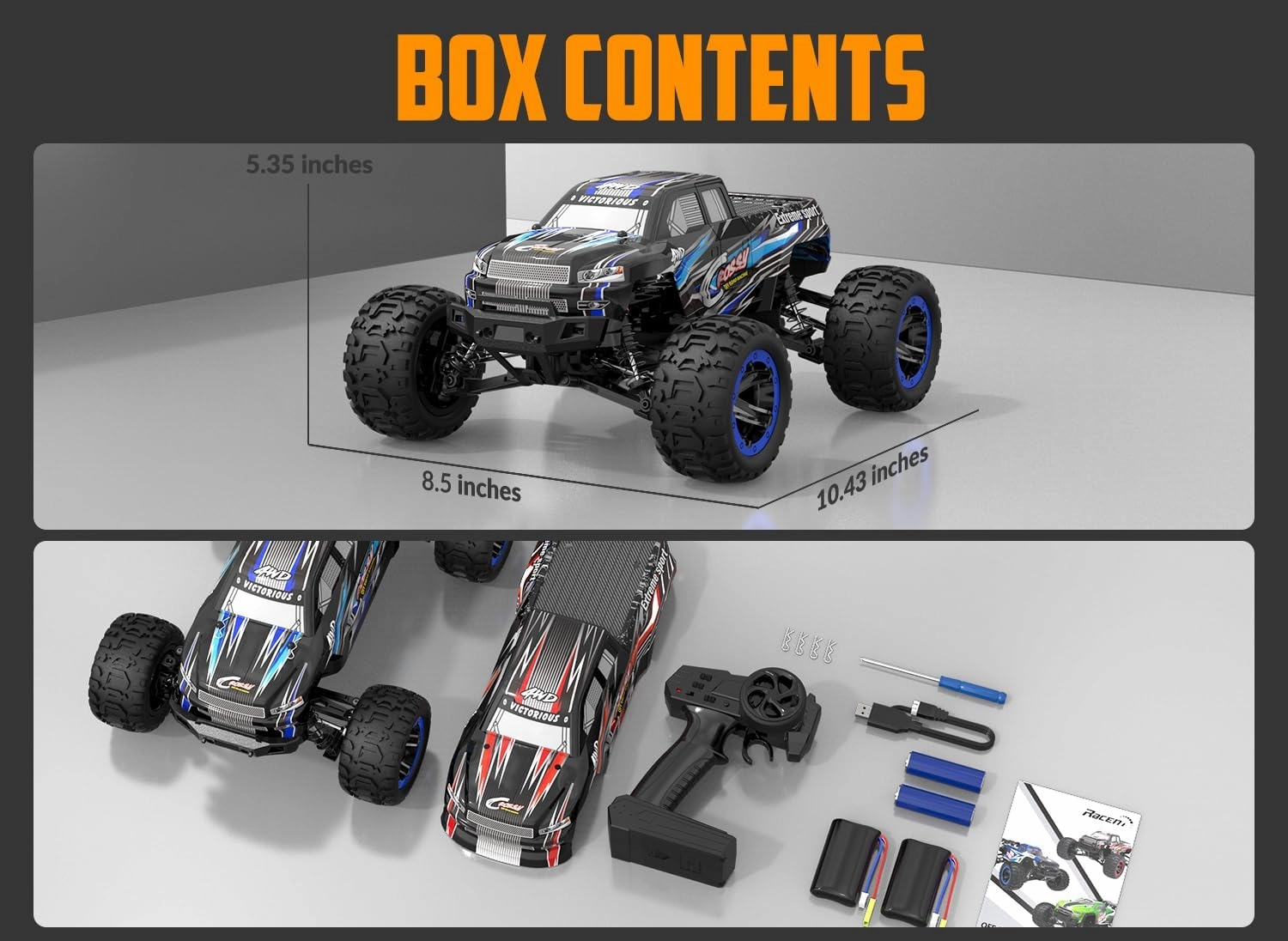 RACENT RC Truck 1:16 4x4 All Terrain RC Car 40KPH High Speed Remote Control Cars for Boys, Off-Road Monster Truck with 2.4Ghz Radio Control, 2 Batteries, Gifts for Kids Adults