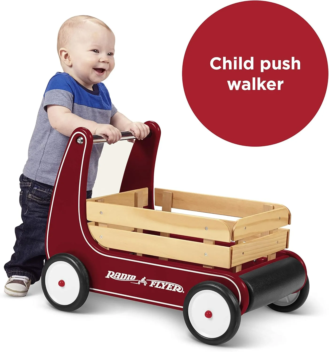 Radio Flyer Classic Walker Wagon, Sit to Stand Toddler Toy, Wood Walker, for Ages 1-4, Red
