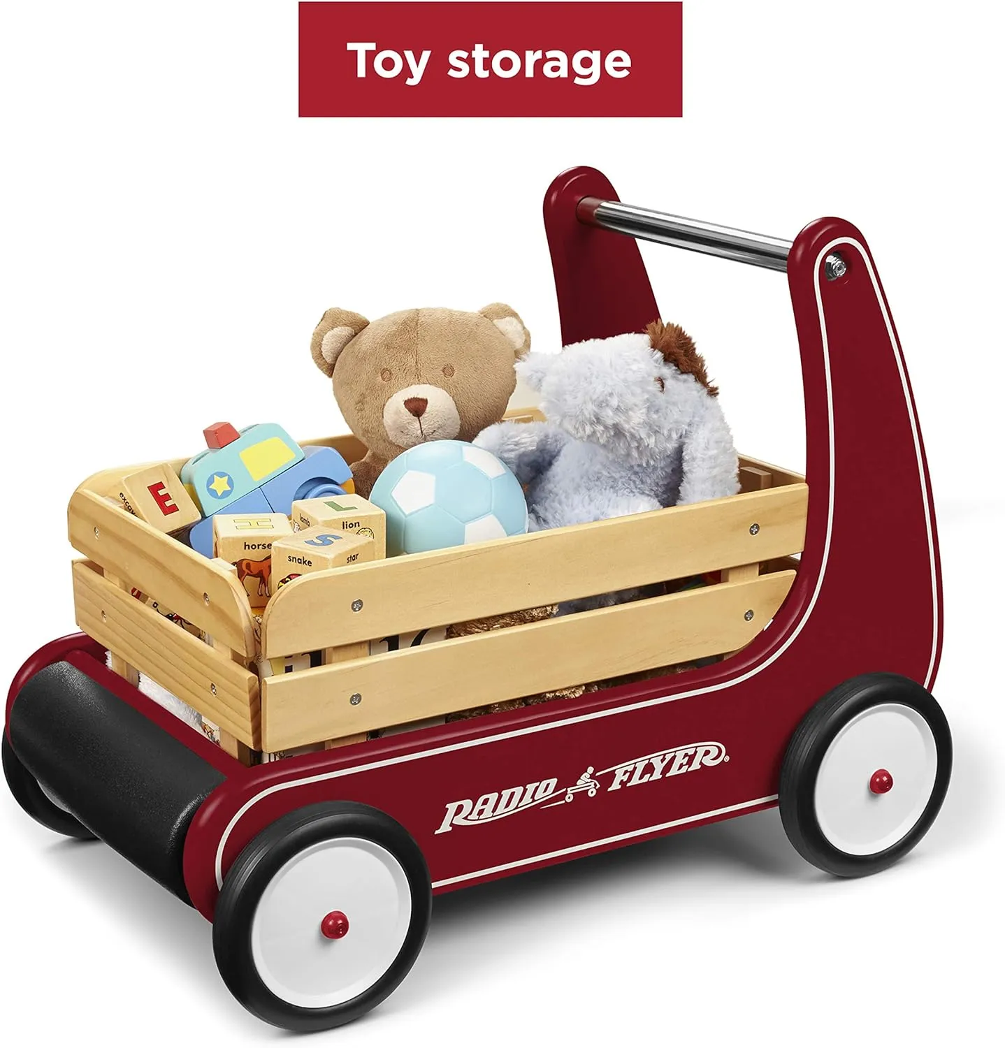 Radio Flyer Classic Walker Wagon, Sit to Stand Toddler Toy, Wood Walker, for Ages 1-4, Red
