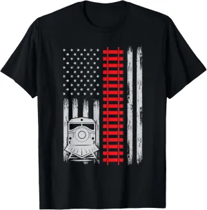 Railroad Train USA Flag American Train Conductor Railway T-Shirt