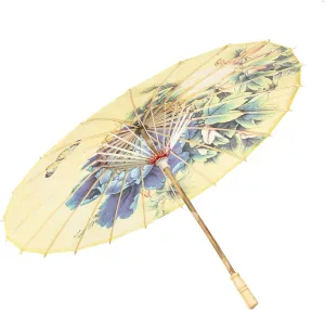 Rainproof Handmade Chinese Oiled Paper Umbrella Parasol 33" Peony and Butterfly, Yellow