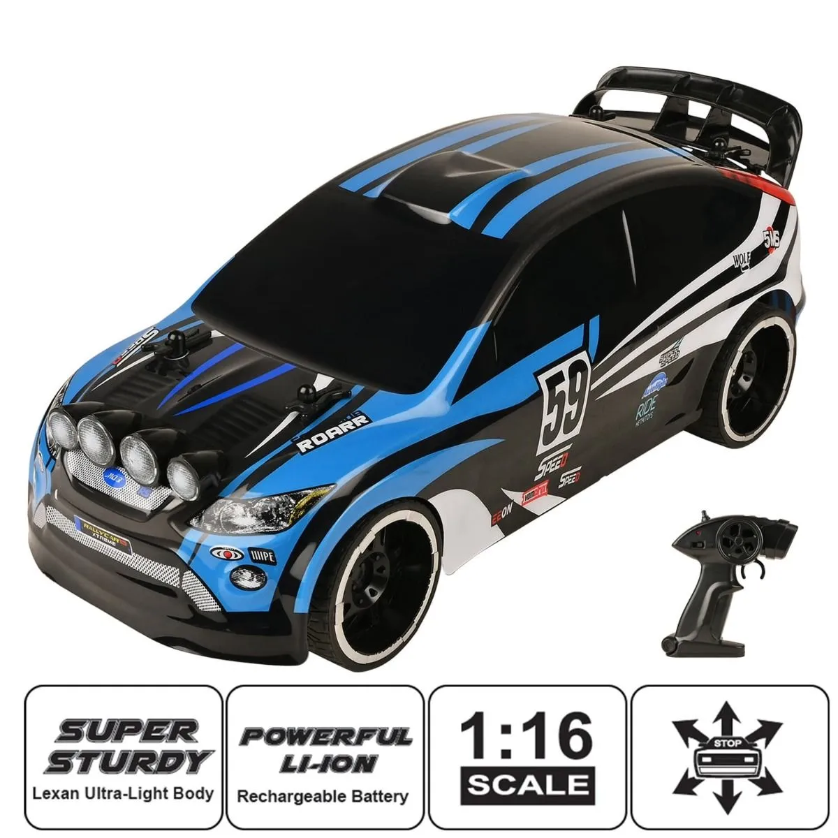 Rally Xtreme Break The Target - RC Car 1:16 - Blue | Playzu