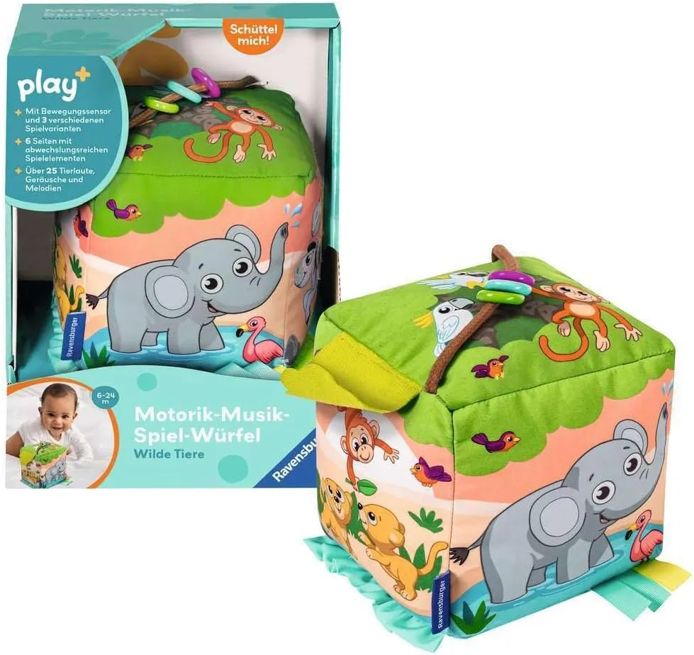 Ravensburger 2004859 4859 Play  Motor Music Cube with Wild Animals, Electronic Toys, 3 Play Modes with 25  Sounds, for Babies Ages 6  Months