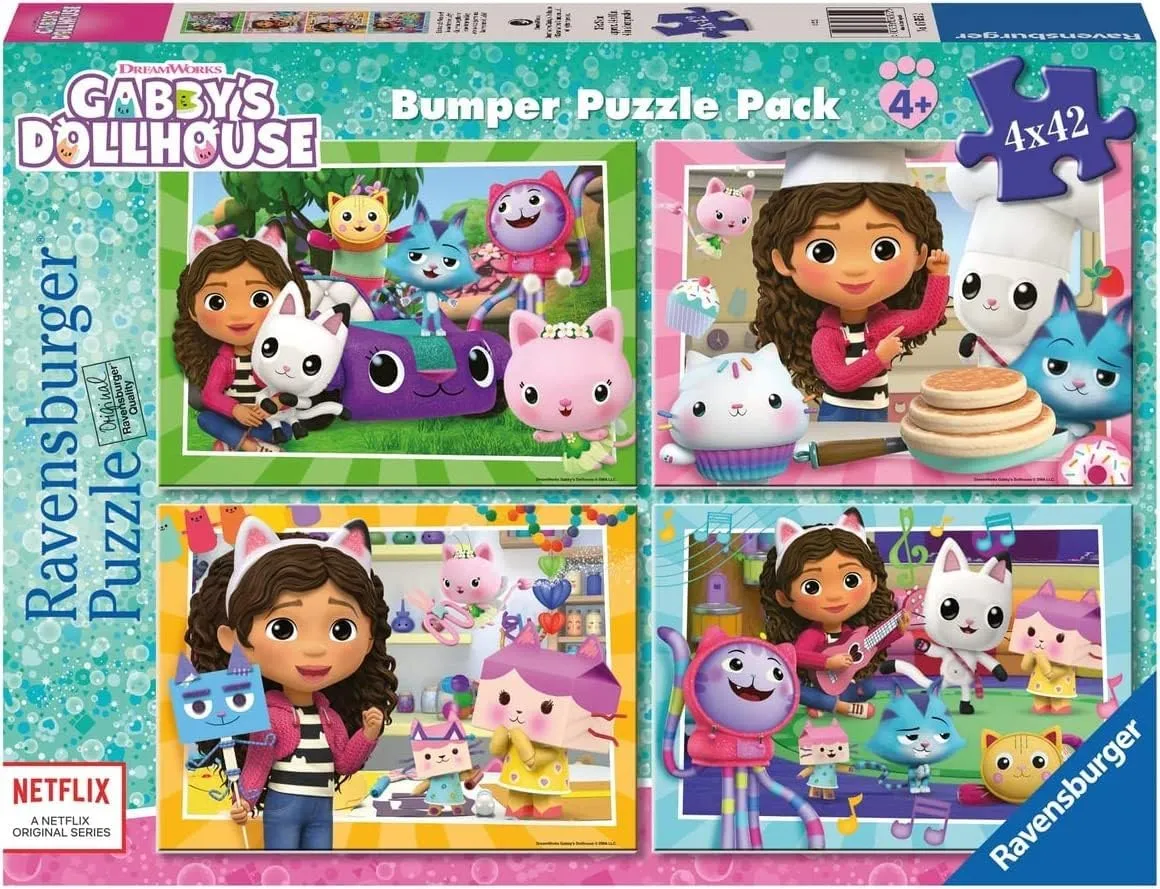 Ravensburger - Puzzle: Gabby's Dollhouse XXL, Gabby Dollhouse, Puzzles Children 4 Years and Older, Puzzle, 4 Puzzles of 42 Pieces, Gifts Children 4 Years, 36x26 cm