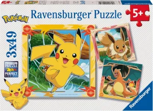 Ravensburger - Puzzle: Pokemon, Puzzle 5 Years or older, Puzzles Children 5 Years, Puzzles Children, Ravensburger Puzzle, Gift Child 5 Years, Jigsaw, Pokemon Puzzle, 3 x 49 Pieces, Measures 21 x 21 cm