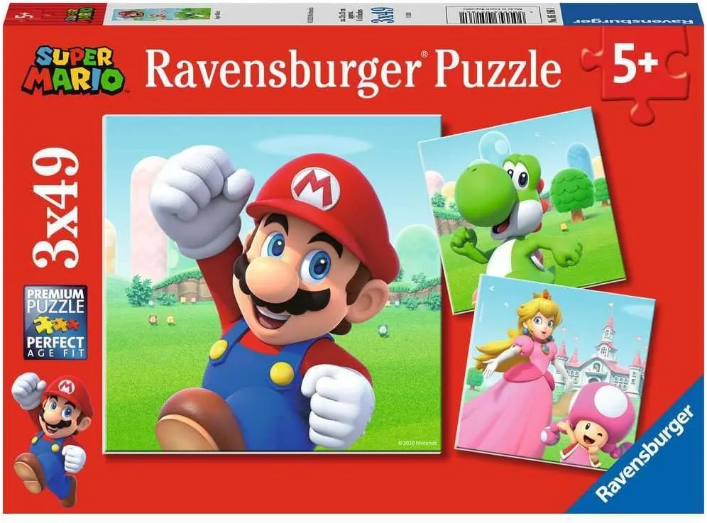 Ravensburger - Super Mario Puzzle, Gift Idea for Children 5  Years, Educational and Stimulating Game, 3 Puzzles of 49 Pieces