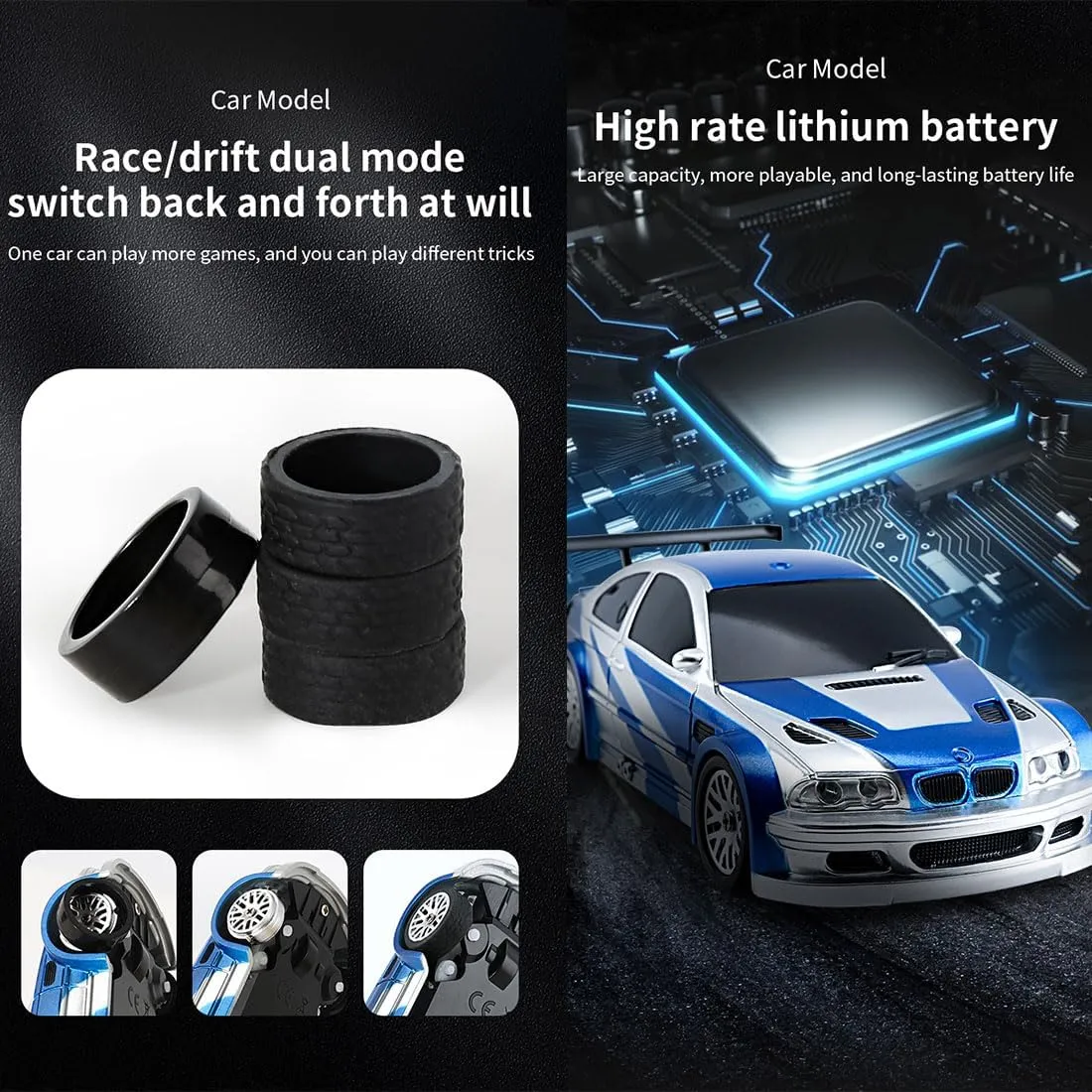 RC Car, 1/43 Scale 2.4G Full Proportional RC Electric Mini Racing Drift Car Model with Lights Kit (‌Gyro Version)
