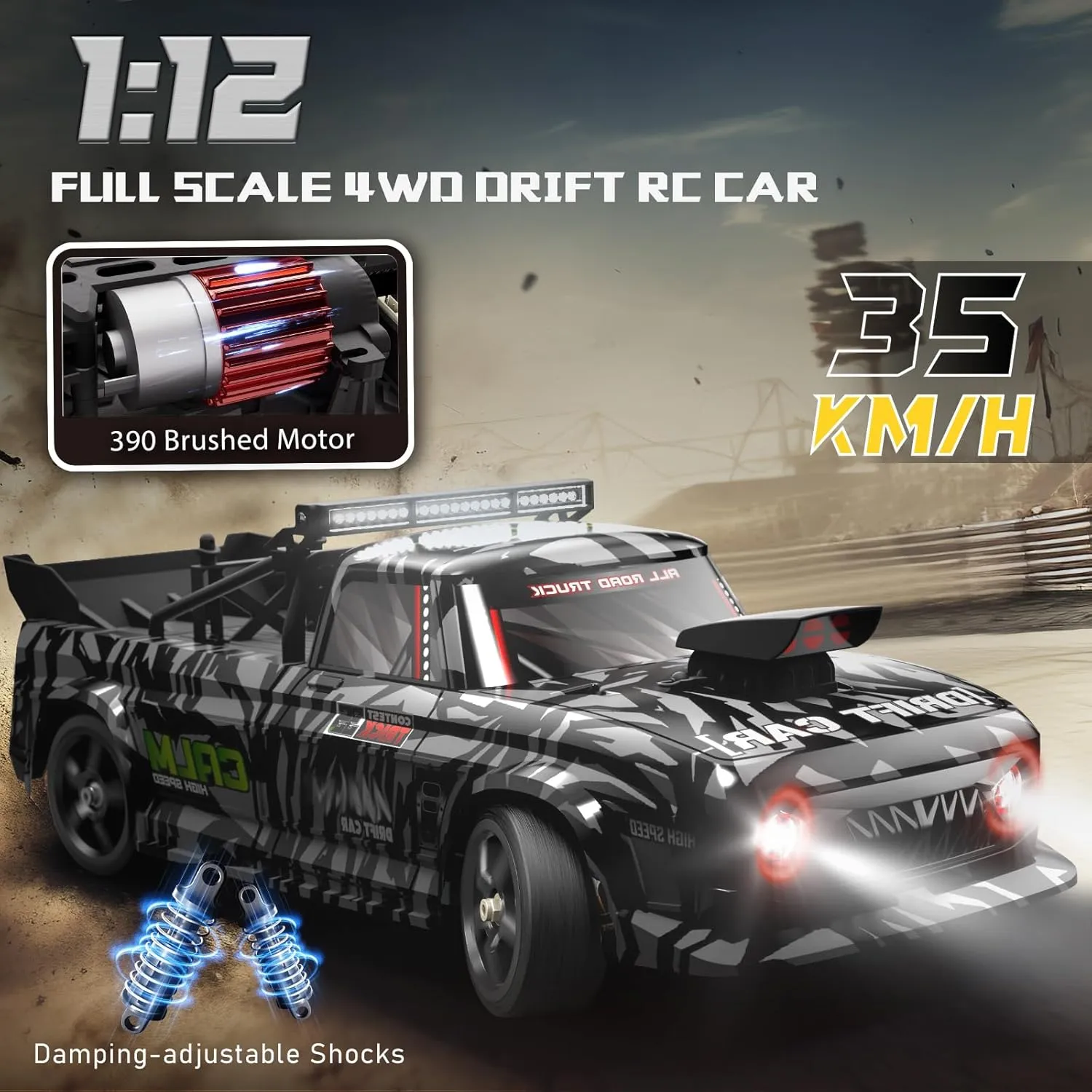 RC Drift Car, 1:12 Full Scale Fast RC Cars with Gyroscope, 2.4GHz 35KM/H High Speed Performance Remote Control Car, RTR 4WD Drift Racing Vehicle with Lights Adults Boys Gift, 2 Rechargeable Batteries