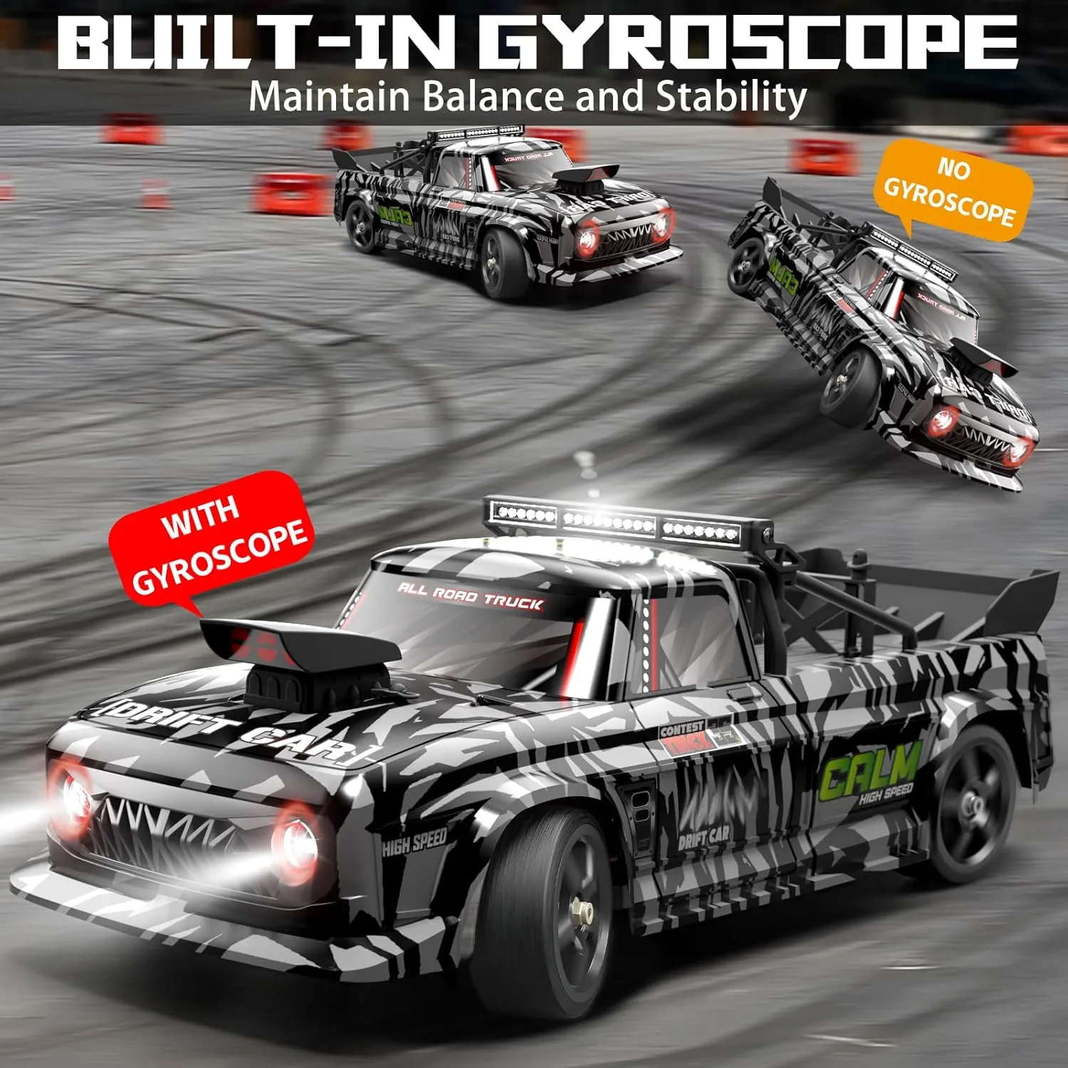 RC Drift Car, 1:12 Full Scale Fast RC Cars with Gyroscope, 2.4GHz 35KM/H High Speed Performance Remote Control Car, RTR 4WD Drift Racing Vehicle with Lights Adults Boys Gift, 2 Rechargeable Batteries