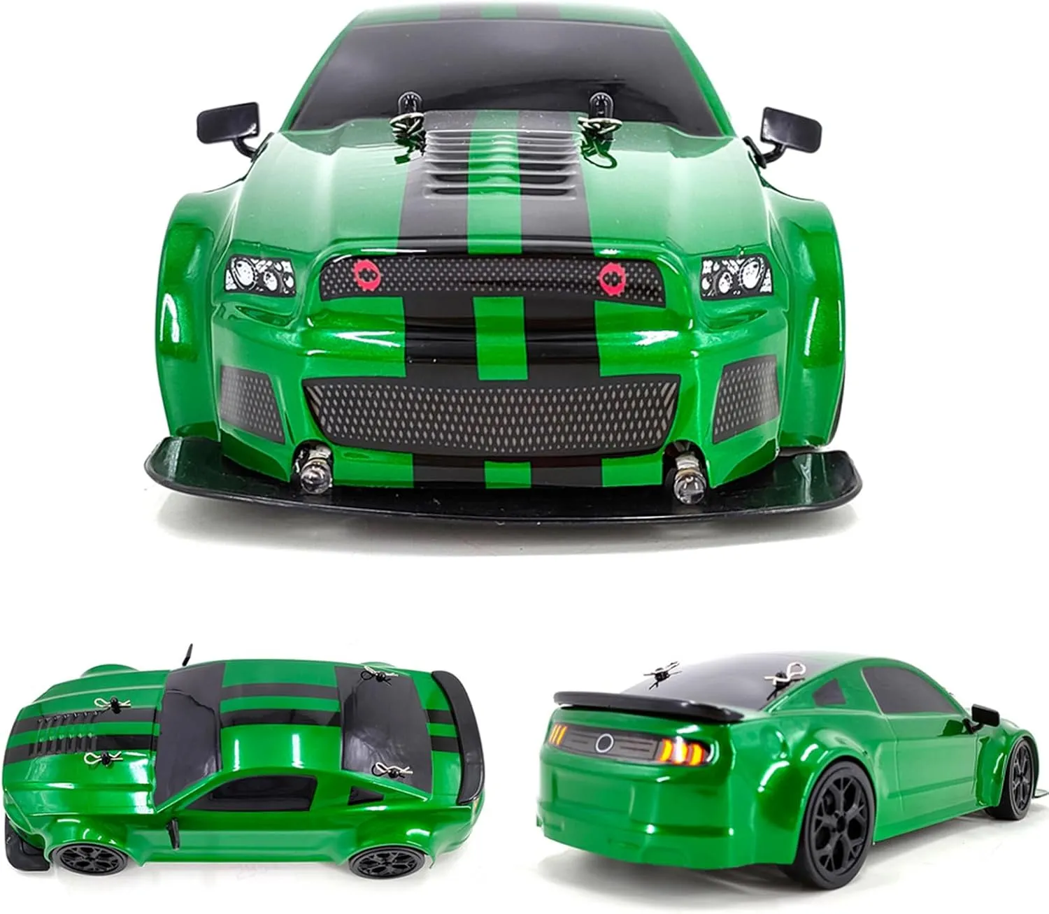 RC Drift Car, 1:14 Remote Control Car, 4WD 30KM/H High Speed RC Racing Car, 2.4GHz Electric Sport Drifting Car with LED Lights, 2 Batteries, Drift Tires and Race Tires for Kids Adults (Green)