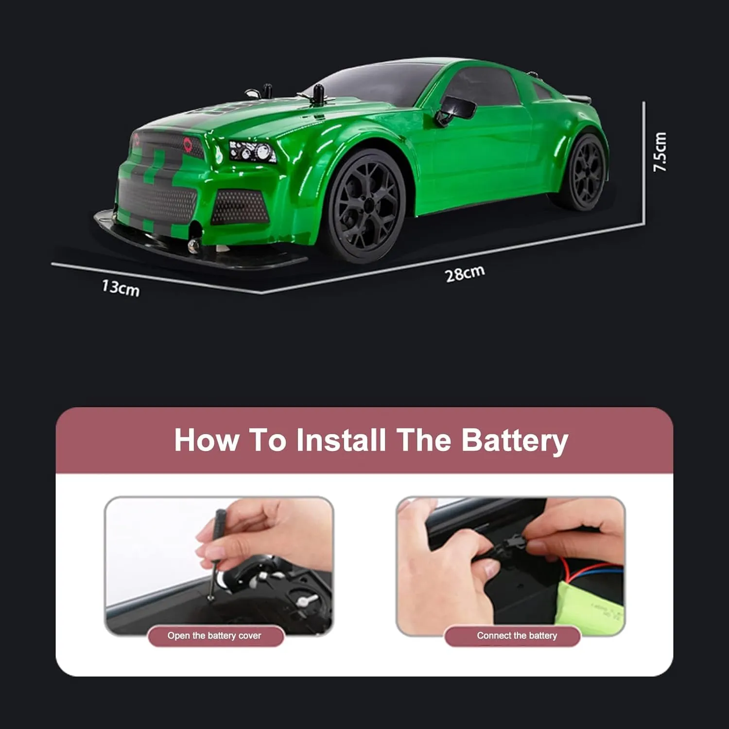 RC Drift Car, 1:14 Remote Control Car, 4WD 30KM/H High Speed RC Racing Car, 2.4GHz Electric Sport Drifting Car with LED Lights, 2 Batteries, Drift Tires and Race Tires for Kids Adults (Green)