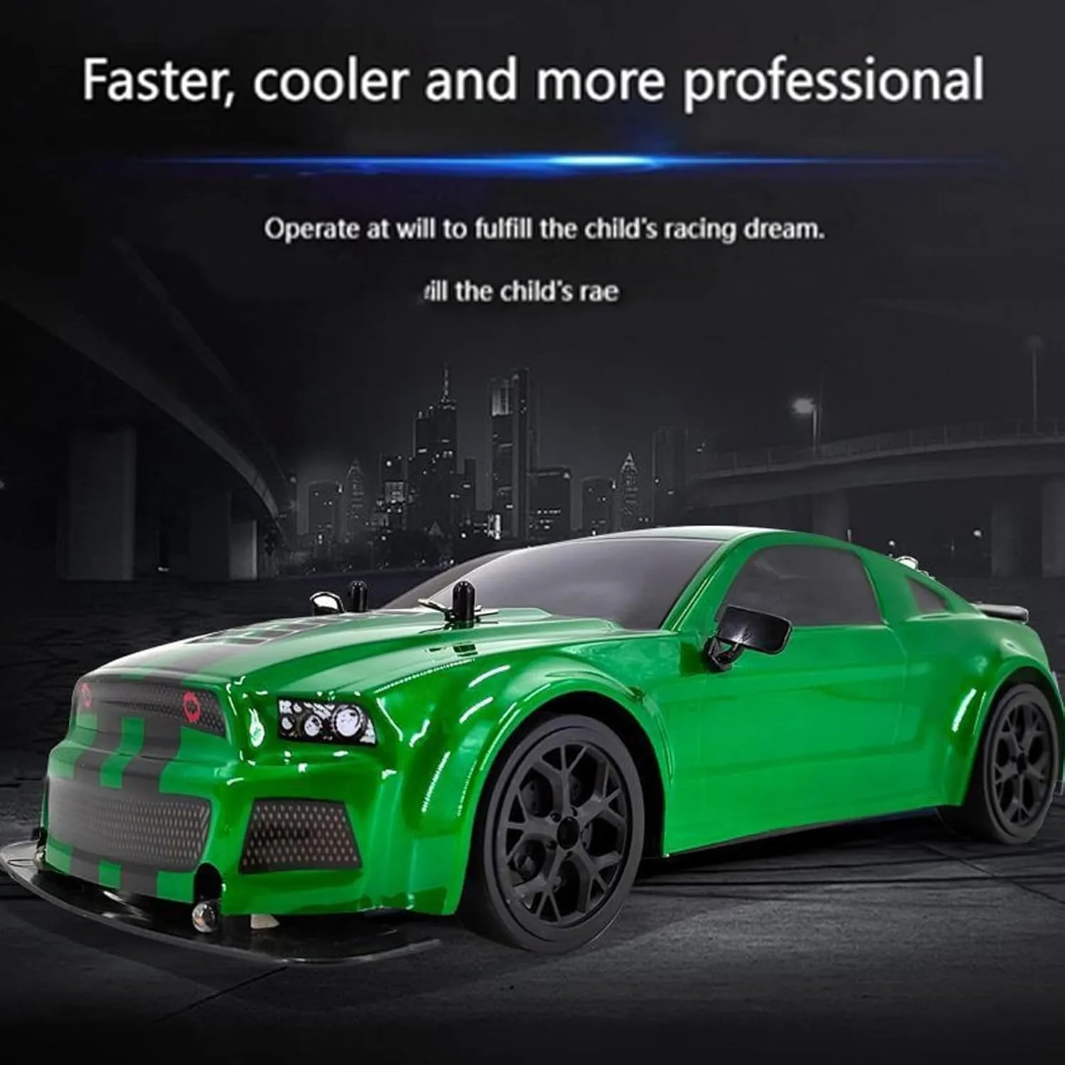 RC Drift Car, 1:14 Remote Control Car, 4WD 30KM/H High Speed RC Racing Car, 2.4GHz Electric Sport Drifting Car with LED Lights, 2 Batteries, Drift Tires and Race Tires for Kids Adults (Green)