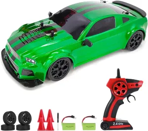 RC Drift Car, 1:14 Remote Control Car Electric 4WD Drift RC Cars Vehicle 30km/h High Speed Sport Racing RC Drifting Car with Cool Lights Gifts Toy for Boys Kids Adults(Green, 2 Batteries)