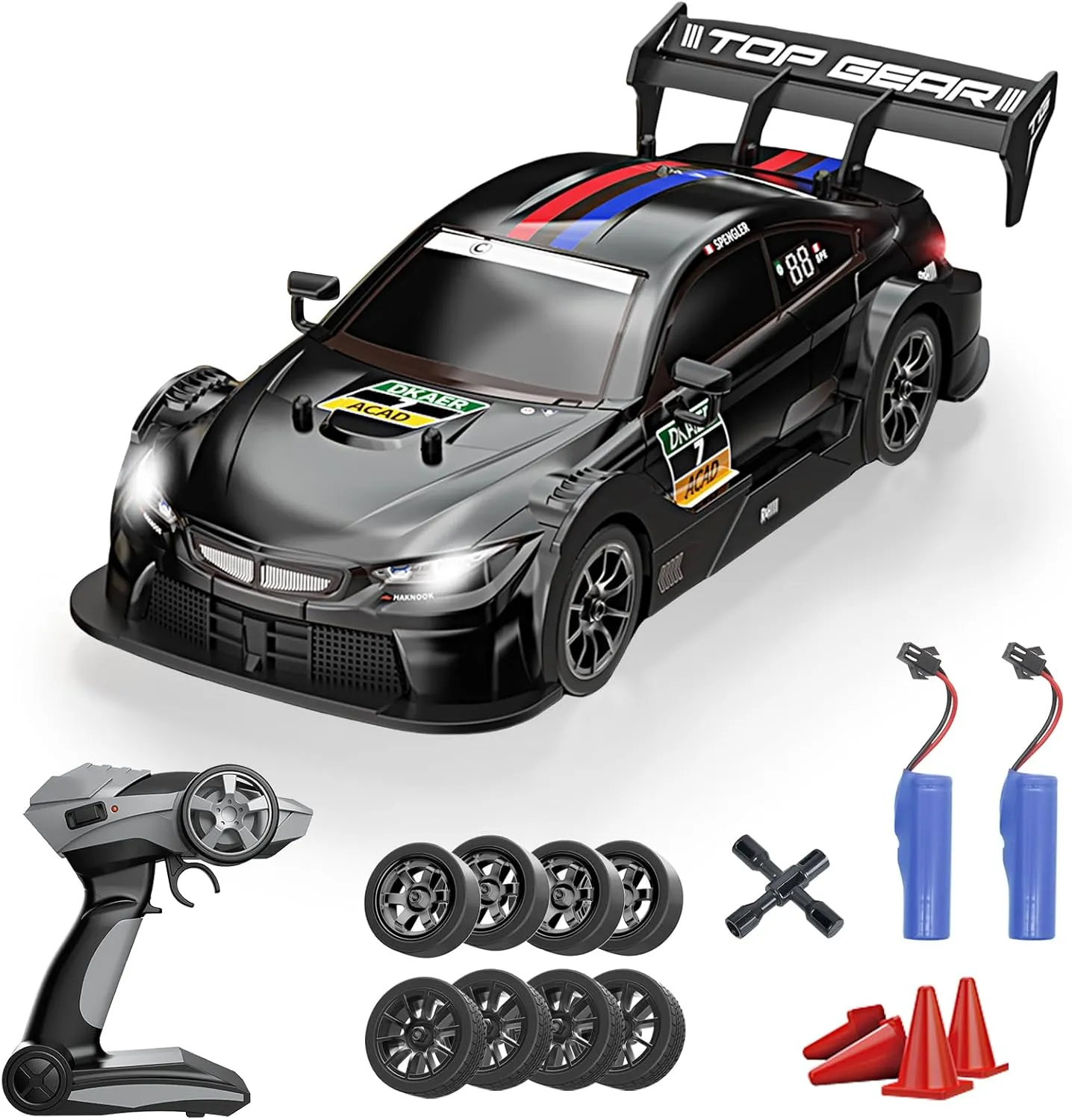 RC Drift Car, 1:16 Scale Remote Control Car 2.4GHz 4WD 40KM/H High Speed RC Racing Car with Headlight, Drifting Tires and Racing Tires for Adults Kids
