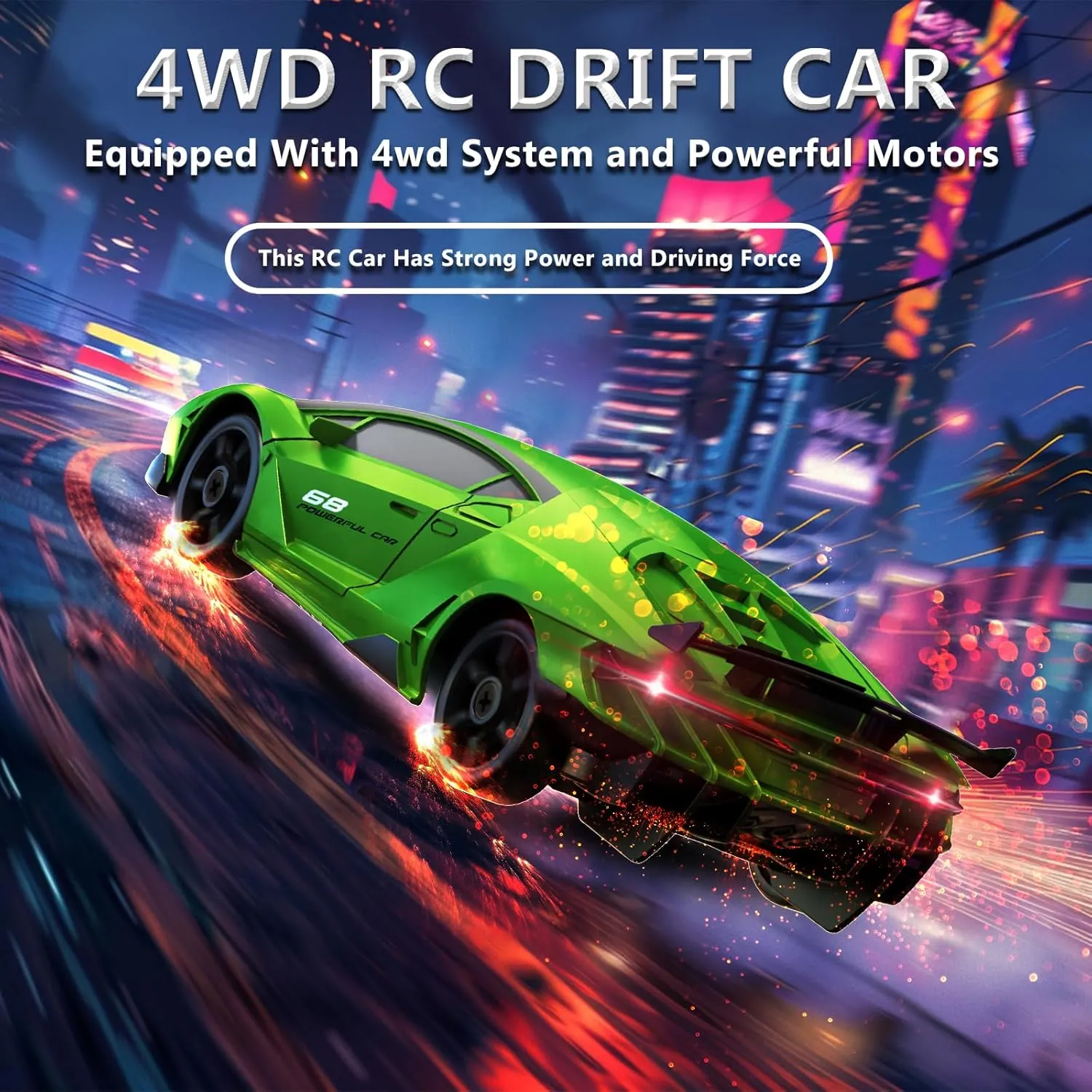 RC Drift Car 1:24 Remote Control Car 4WD 15KM/H High Speed Racing Sport Car with LED Lights RC Cars Toy Cars for Kids Boys Girls Adults Gifts Birthday Christmas Rechargeable Batteries