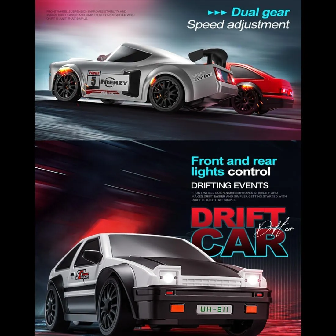 RC Drift Racing Car Model with Lights, 15km/h 1/24 Scale 2.4G Mini Remote Control Electric 4WD High Speed Racing Car Vehicle Toys for Adults Gift - RTR Version