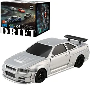 RC Mini Drift Car With Lights Kit - 1/43 Scale 2.4G Electric 4WD Racing Sports Remote Control High-Speed for Boys Girls Adults - RTR Version/Silver