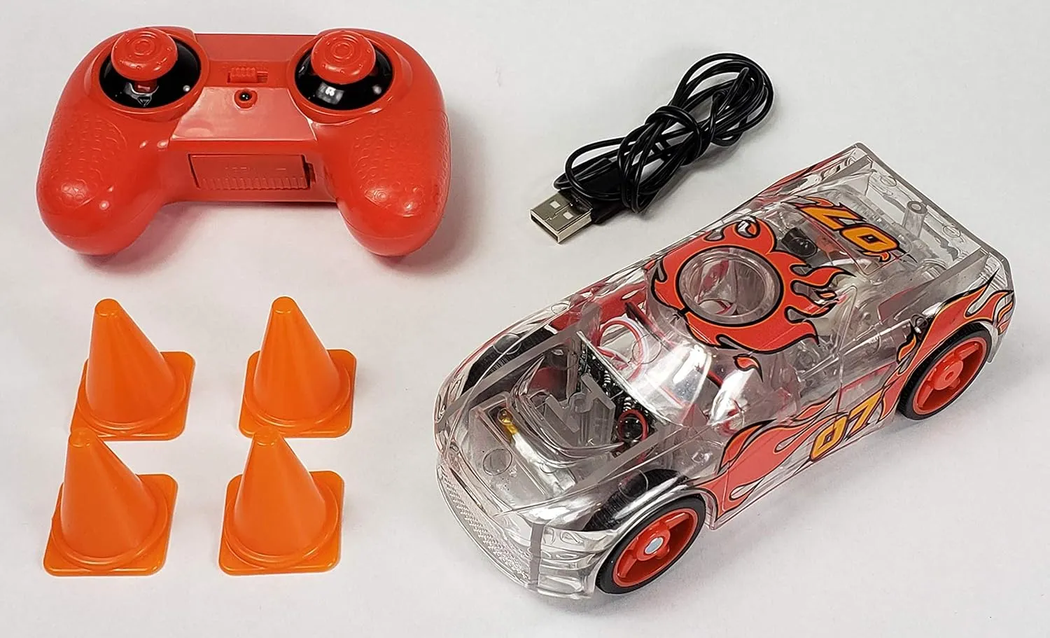 R/C Remote Control Light Up Rechargable Rear-Wheel Drive Race Car with Easy-Turn Technology for Any Hard Surface, Red