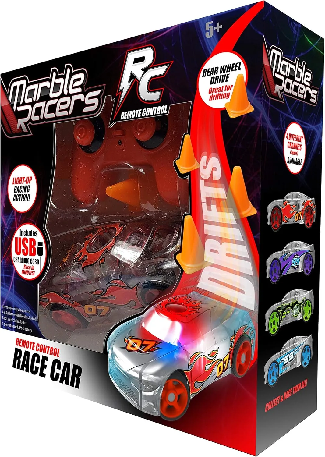 R/C Remote Control Light Up Rechargable Rear-Wheel Drive Race Car with Easy-Turn Technology for Any Hard Surface, Red