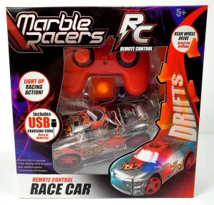 R/C Remote Control Light Up Rechargable Rear-Wheel Drive Race Car with Easy-Turn Technology for Any Hard Surface, Red