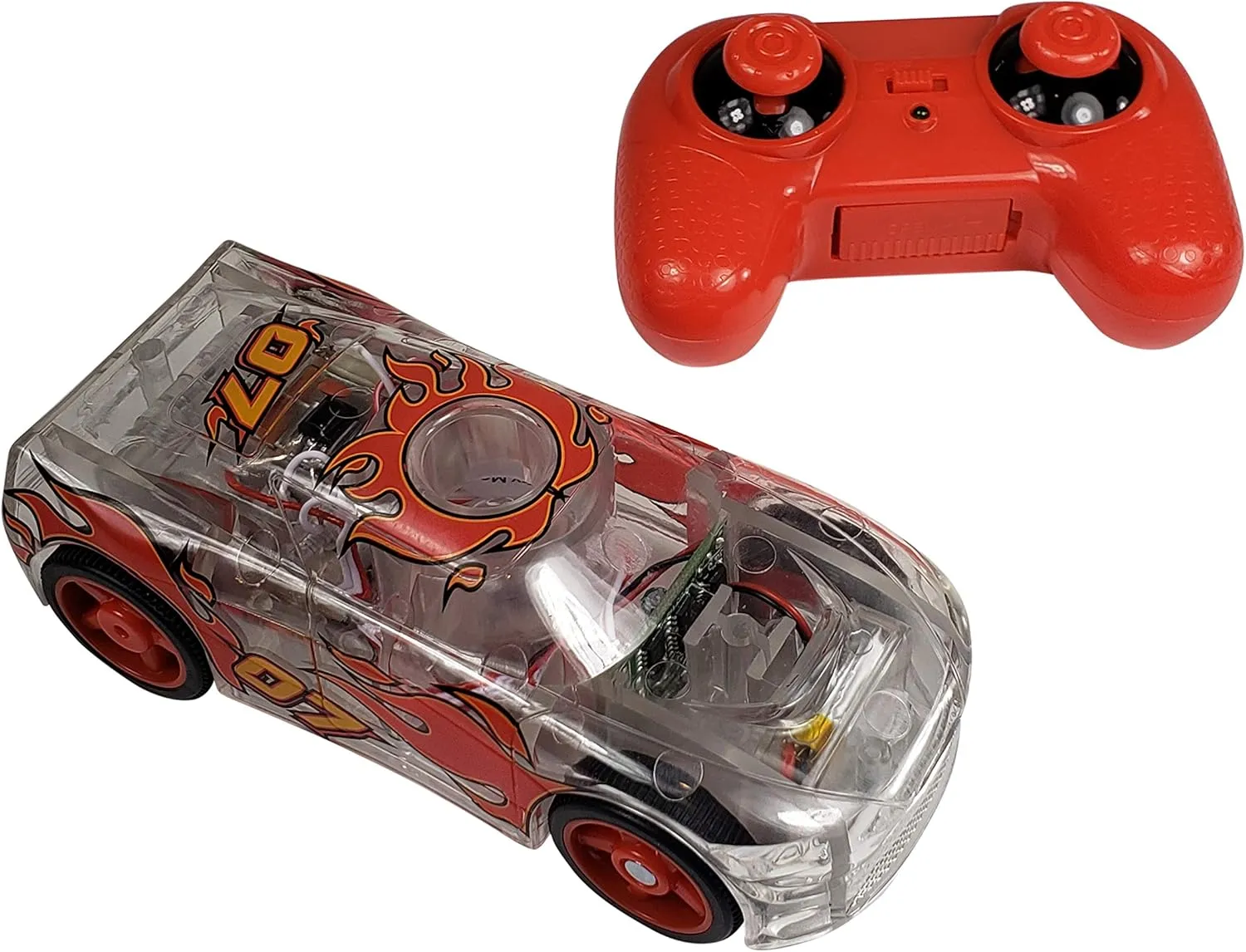 R/C Remote Control Light Up Rechargable Rear-Wheel Drive Race Car with Easy-Turn Technology for Any Hard Surface, Red