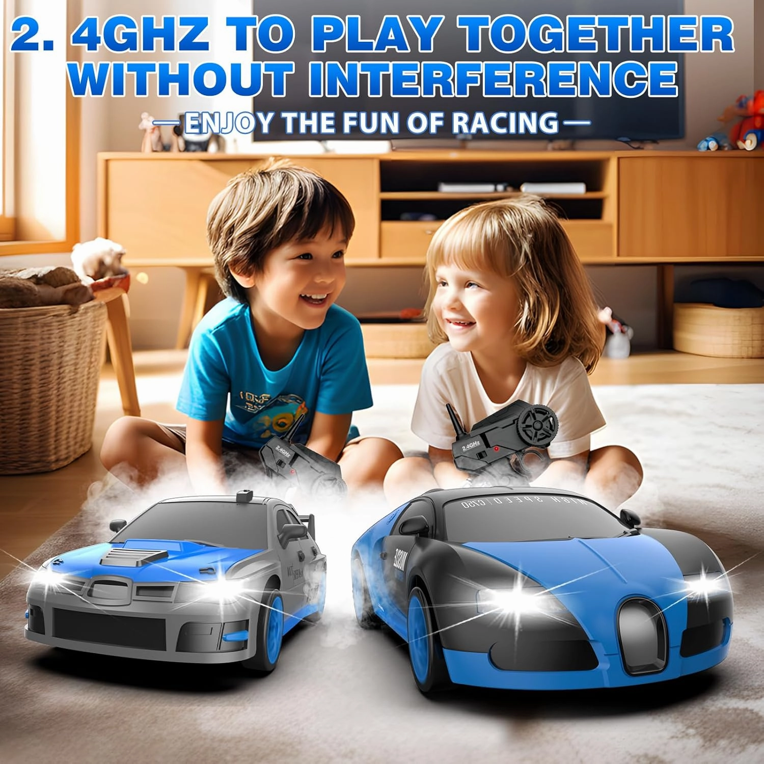 RC Drift Car, 1:24 4WD Drifting RC Cars 2.4GHz High Speed Remote Control Car with LED Light and Drift Tires Racing Toy Cars for Kids Boys Girls Adults, Blue