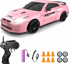 RC Drift Car, 1/24 Pink Remote Control Car for Girls, 2.4GHz 4WD High Speed Drifting RC Cars with LED Light and Drift Tires, Racing Toy Car for Kids Adults Girl Boys, Pink