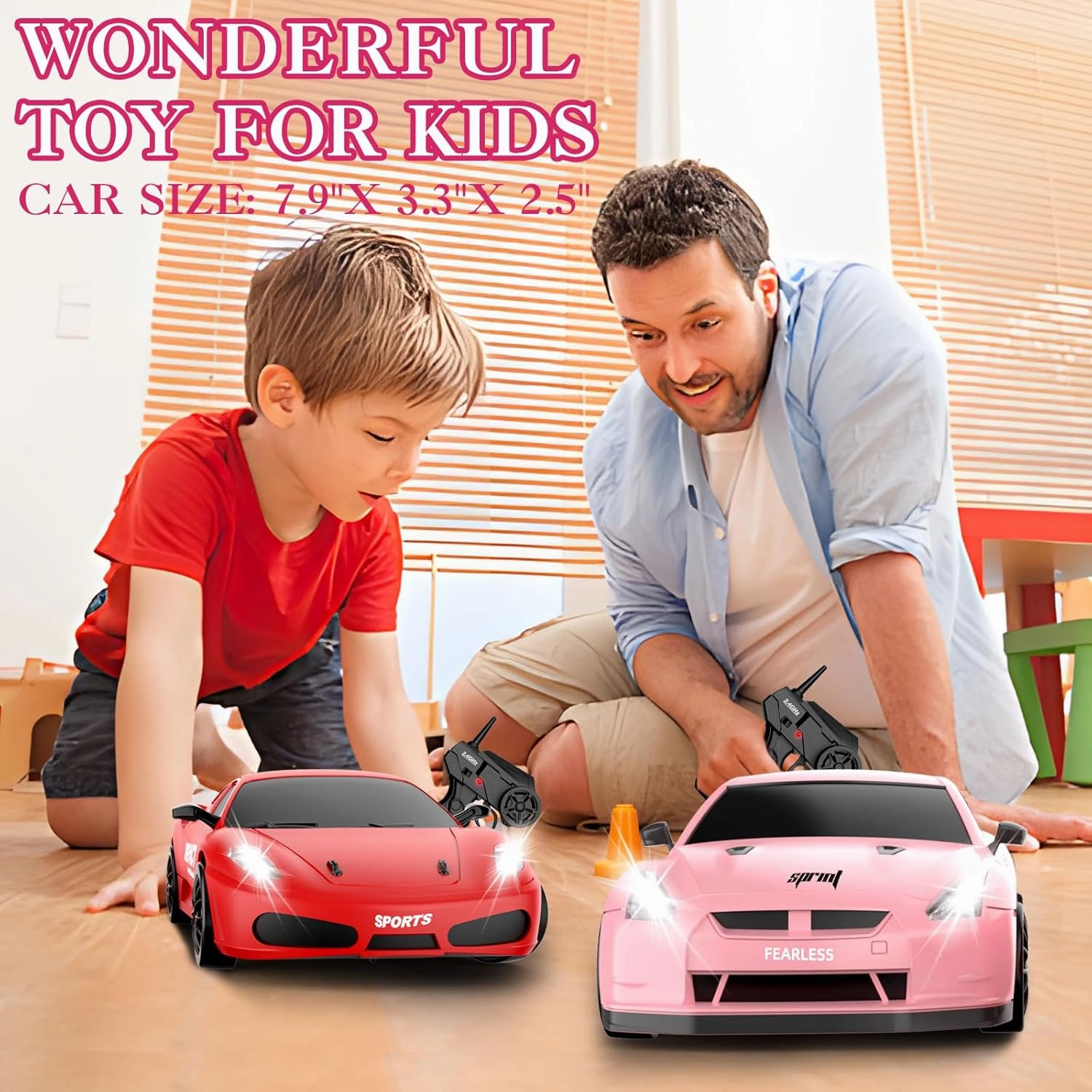 RC Drift Car, 1/24 Pink Remote Control Car for Girls, 2.4GHz 4WD High Speed Drifting RC Cars with LED Light and Drift Tires, Racing Toy Car for Kids Adults Girl Boys, Pink