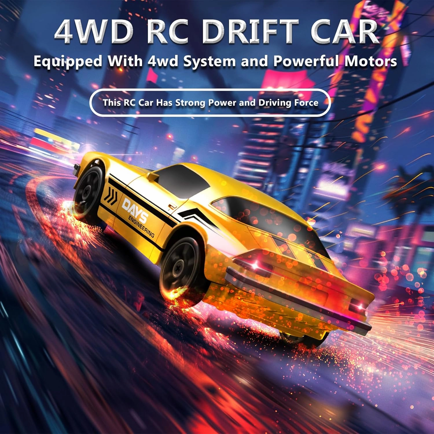RC Drift Car 1:24 Remote Control Car 4WD 15KM/H High Speed Racing Sport Car with LED Lights RC Cars Toy Cars for Kids Boys Girls Adults Gifts Birthday Christmas Rechargeable Batteries