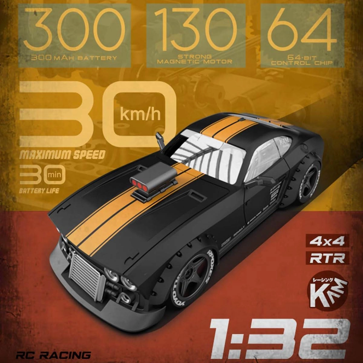 RC Drift Car, Remote Control Car 1/32 Scale 4WD RC Drift Car, High Speed Drifting RC Cars with LED Light, Hobby RC Sport Racing Cars Model Vehicle Birthday Christmas for Adults-RTR