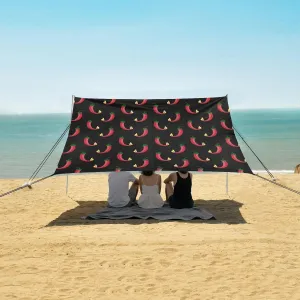 Red Hot Chili Flame Beach Canopy Tent Anti-UV & Wind Resistant, Camping Sun Shelter Easy Setup Portable,Outdoor Shade Tents with Sandbags,Sand Shovels,Ground Pegs & Stability Poles