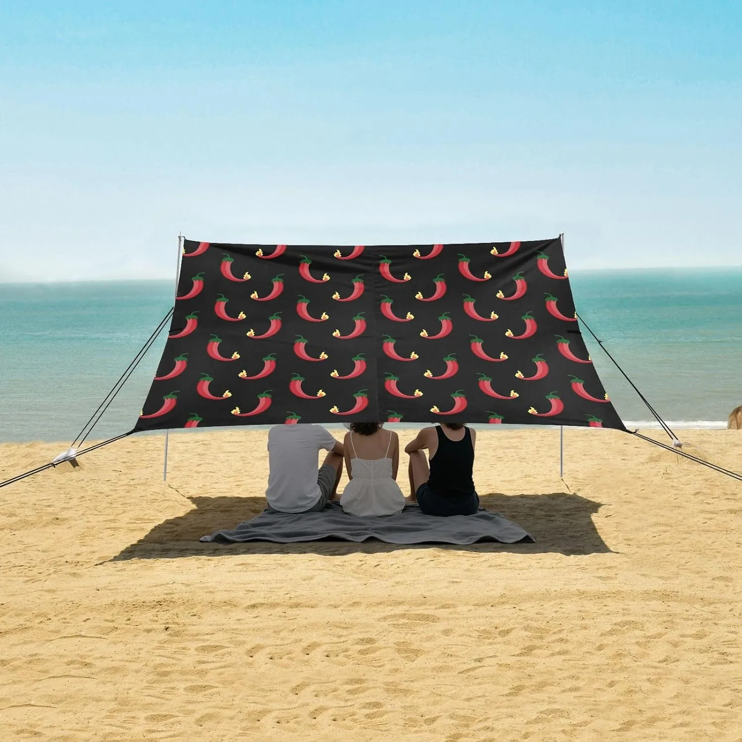 Red Hot Chili Flame Beach Canopy Tent Anti-UV & Wind Resistant, Camping Sun Shelter Easy Setup Portable,Outdoor Shade Tents with Sandbags,Sand Shovels,Ground Pegs & Stability Poles