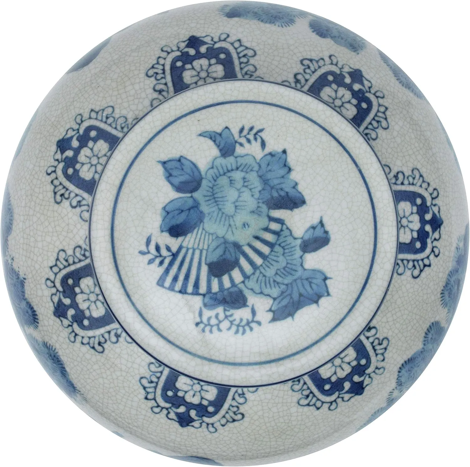 Red Lantern 10" Ladies Blue & White Porcelain Ginger Jar