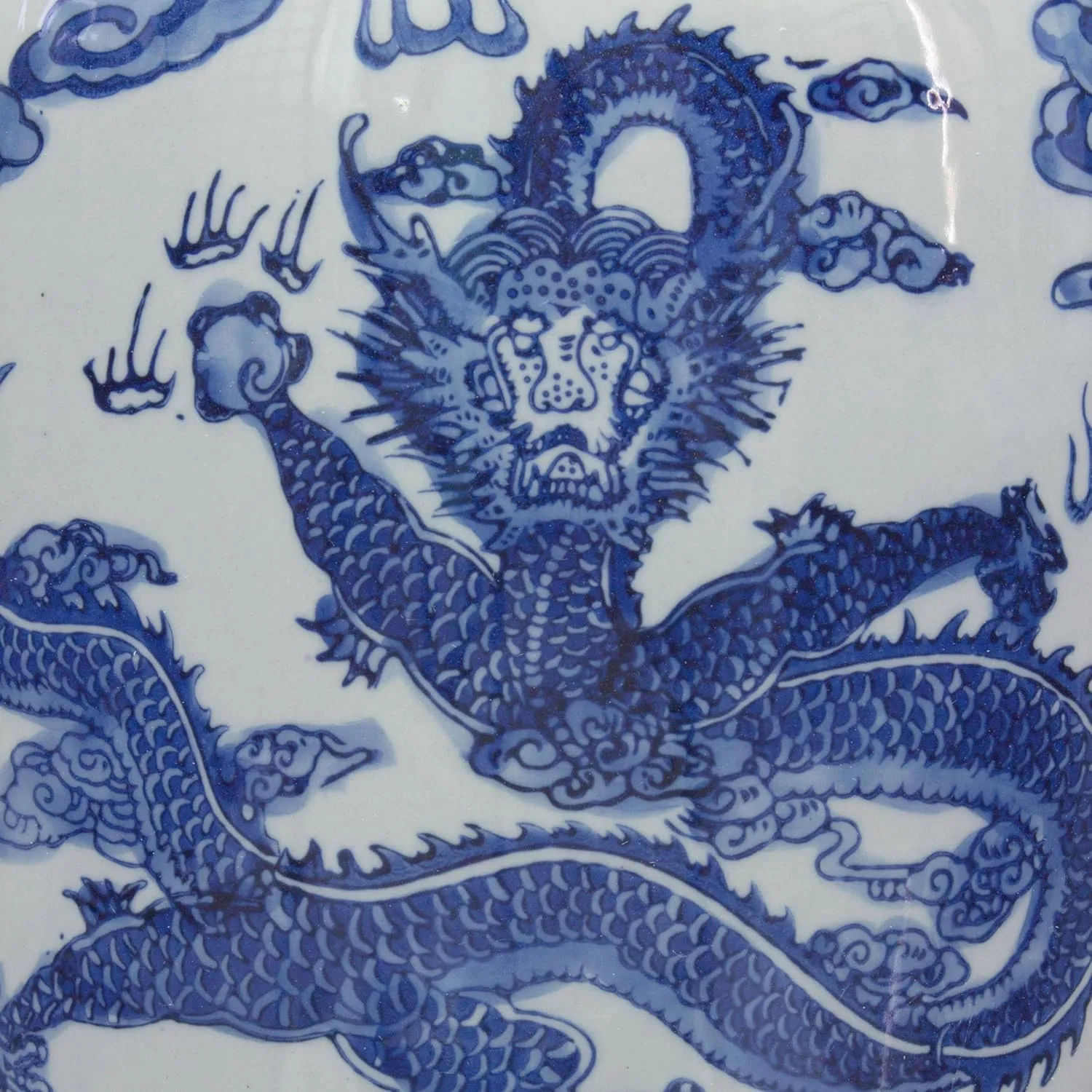 Red Lantern 14" Dragon Blue & White Porcelain Tung Chi Vase