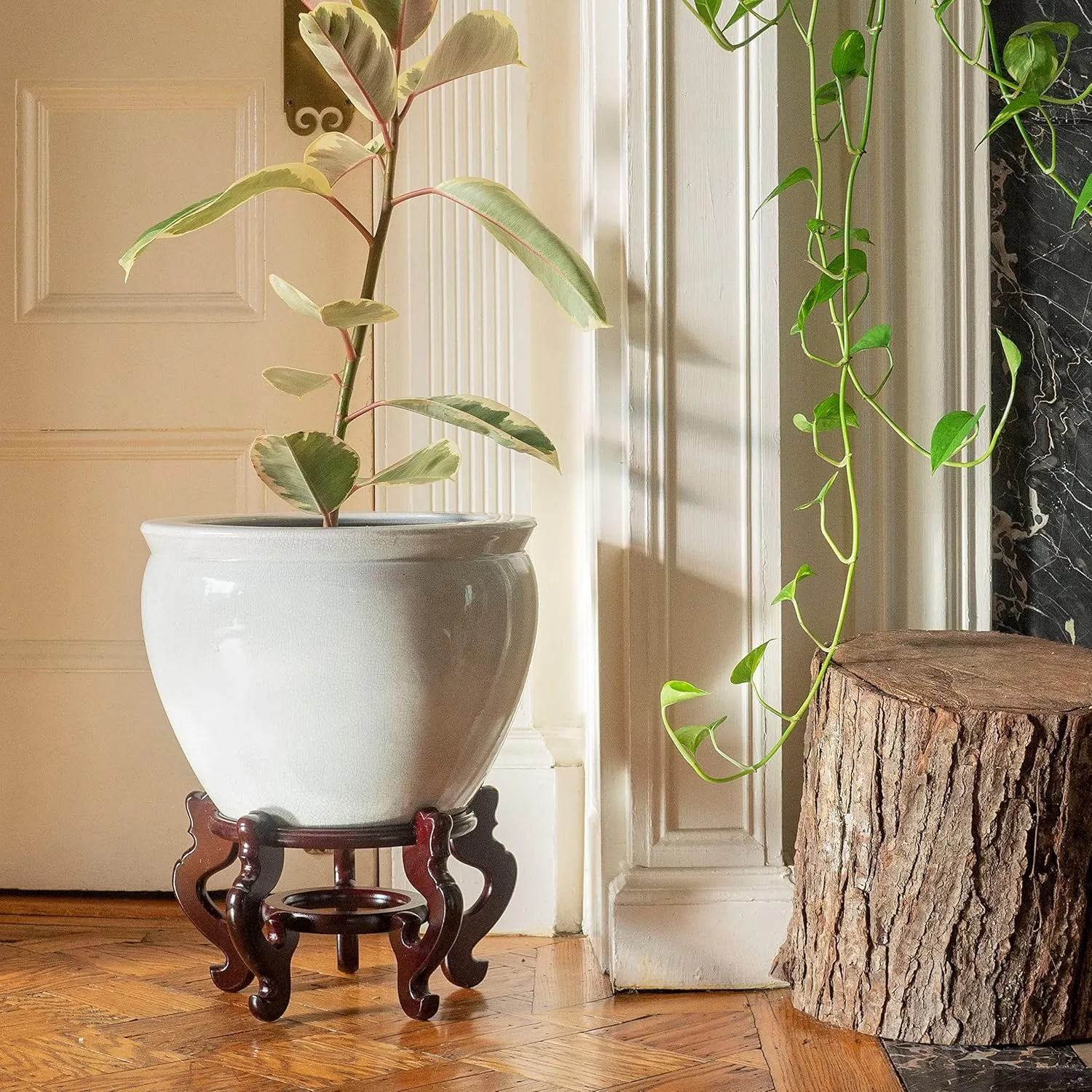 Red Lantern 14" Grey Crackle Fishbowl Planter or Cachepot for Indoor/Outdoor Use in Garden Entryway Living Room Boho Eclectic Modern Contemporary Classic Traditional Style Decor