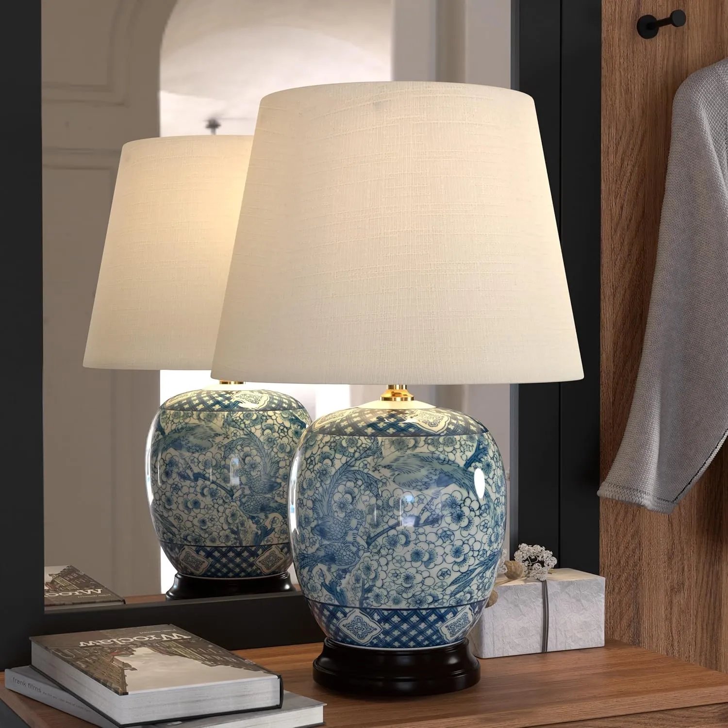 Red Lantern 20" Classic Blue & White Porcelain Jar Lamp