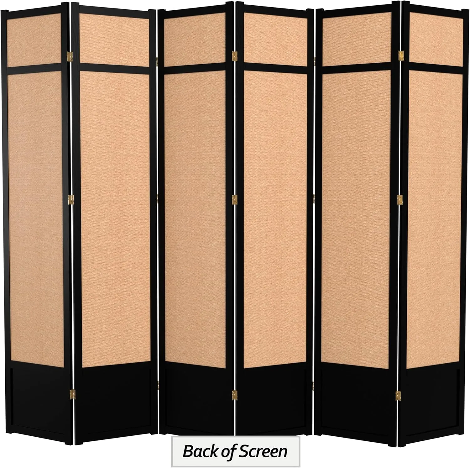Red Lantern 7 ft. Tall Jute Shoji Screen-6 Panel-Black Room Divider