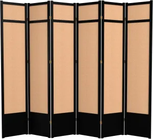 Red Lantern 7 ft. Tall Jute Shoji Screen-6 Panel-Black Room Divider
