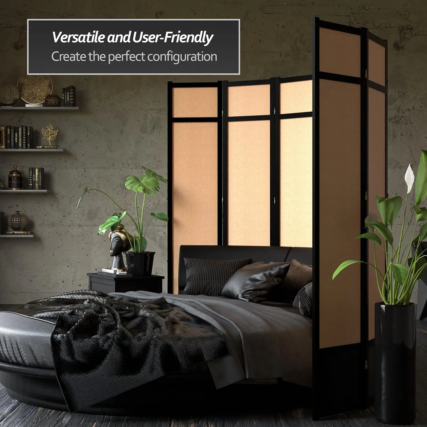 Red Lantern 7 ft. Tall Jute Shoji Screen-6 Panel-Black Room Divider