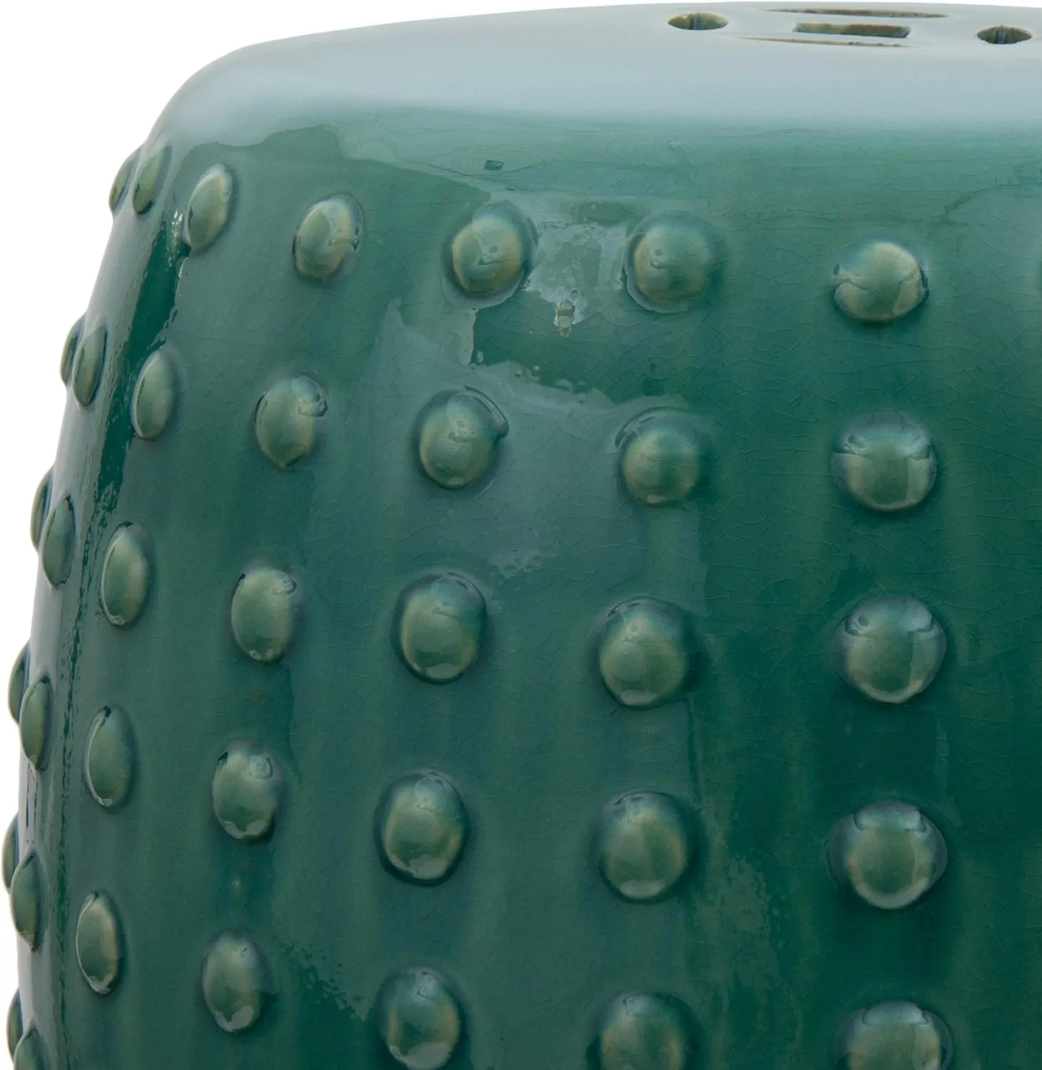 Red Lantern Blue-Green Porcelain Garden Stool Seating, 18" high