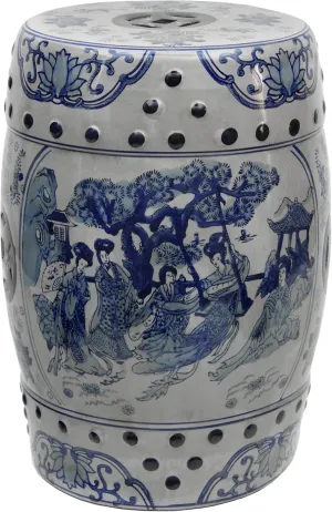 Red Lantern Classic Garden Stool-Design and Shape Seating, Round, Ladies Blue/White