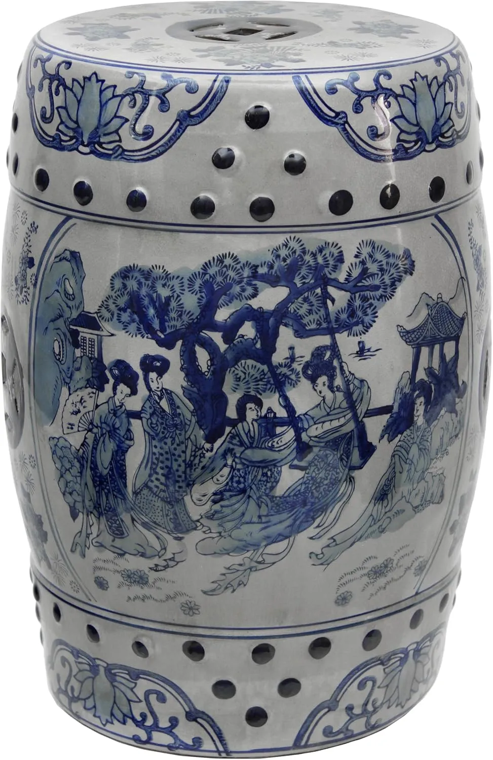 Red Lantern Classic Garden Stool-Design and Shape Seating, Round, Ladies Blue/White